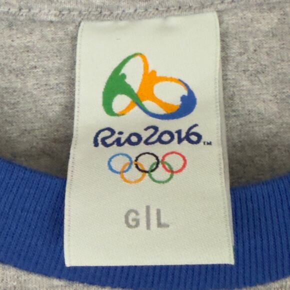 Rio 2016 Olympic T-Shirt NWT Raglan Gray Blue Size L Official Event Tee - Picture 2 of 11